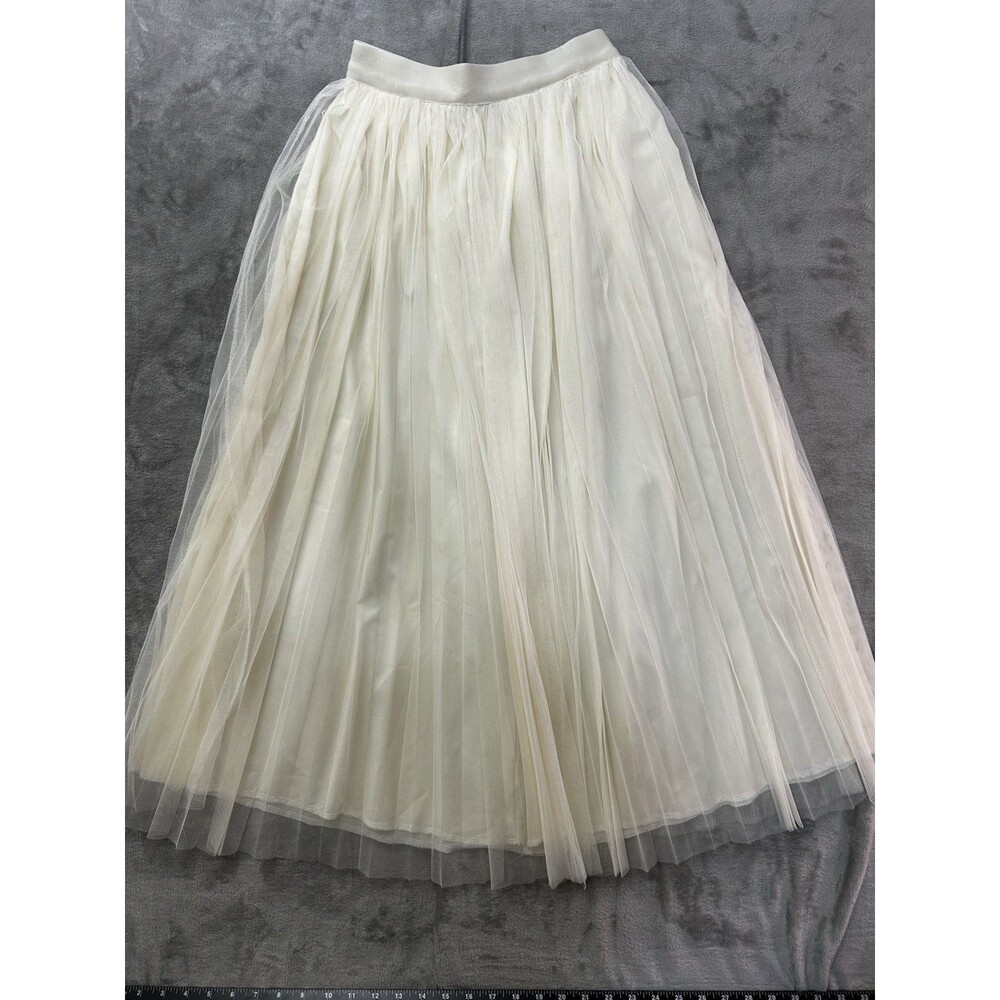 Women’s Ivory Tulle Midi Skirt Elastic Waist Layered A-Line Fairy Cottagecore